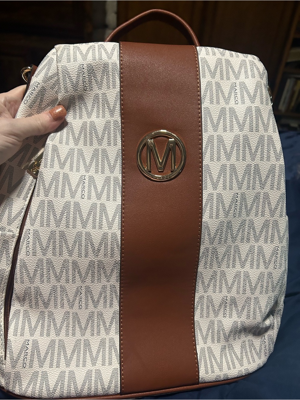Marco Signature MM Monogram Backpack in Light Pink & Brown